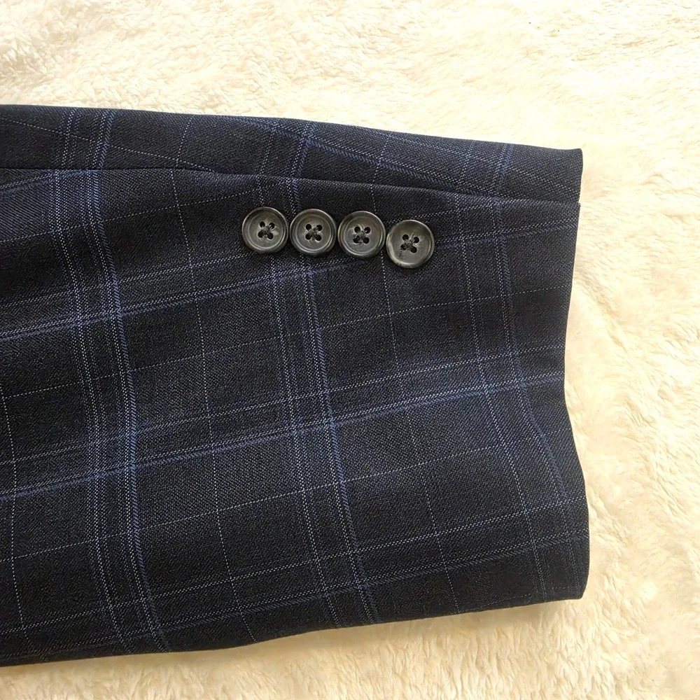 BROOKS BROTHERS Mens 44R Fitgerald Blue Plaid Windowpane Jacket Blazer Sportcoat